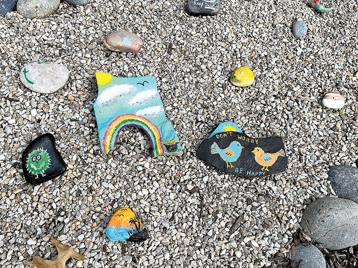 A variety of painted rocks can be found in the garden at the front entrance to the Mercy Hospital Cancer Center.